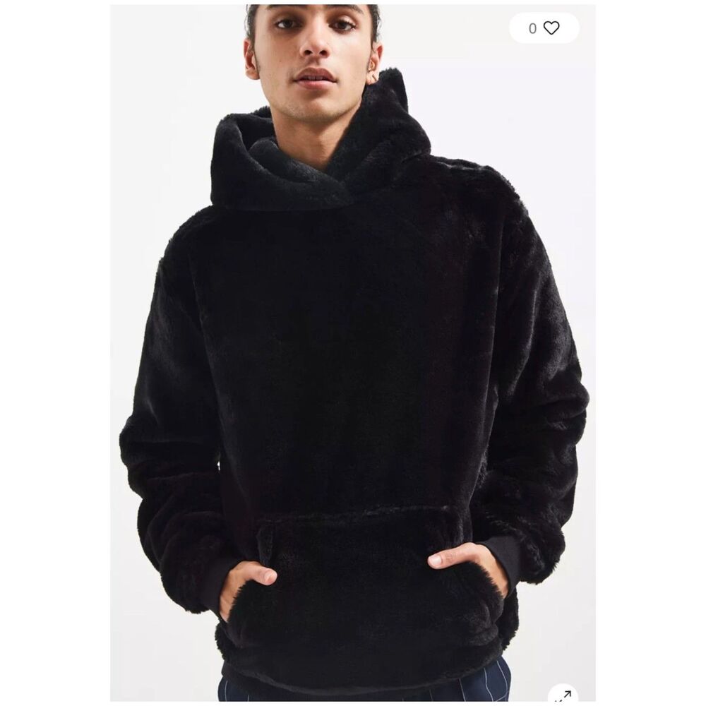 URBAN OUTFITTERS Faux Fur Black Hoodie Sweatshirt